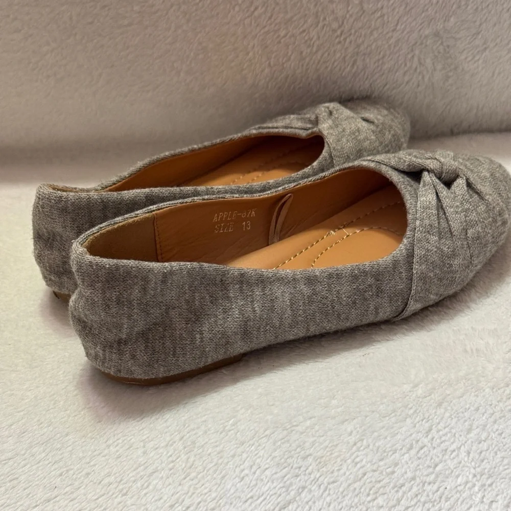 Mudd Girls Ballet Flats‎ Gray Knit Fabric Bow Slip On Shoes Size 13 APPLE-87K
